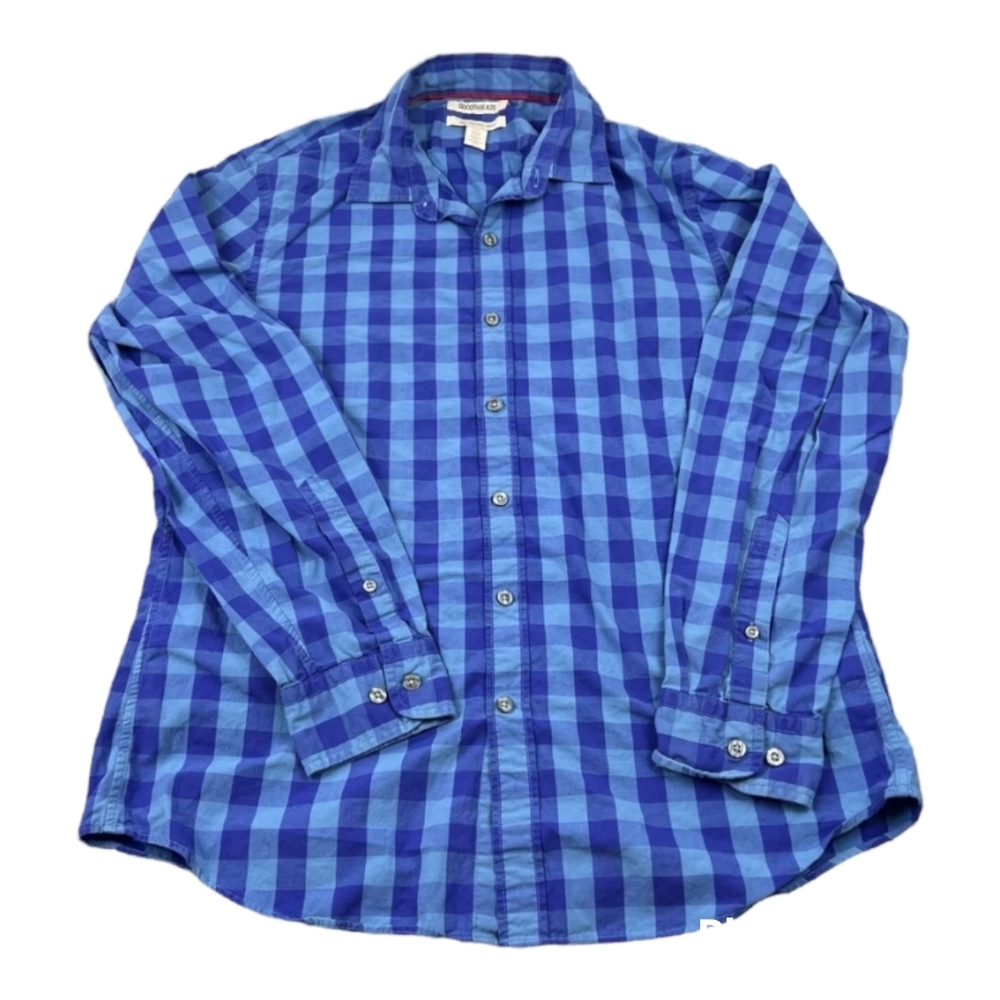 Goodthreads Button Up Shirt Mens XLarge Blue Checkered Slim Fit Casual Cotton.